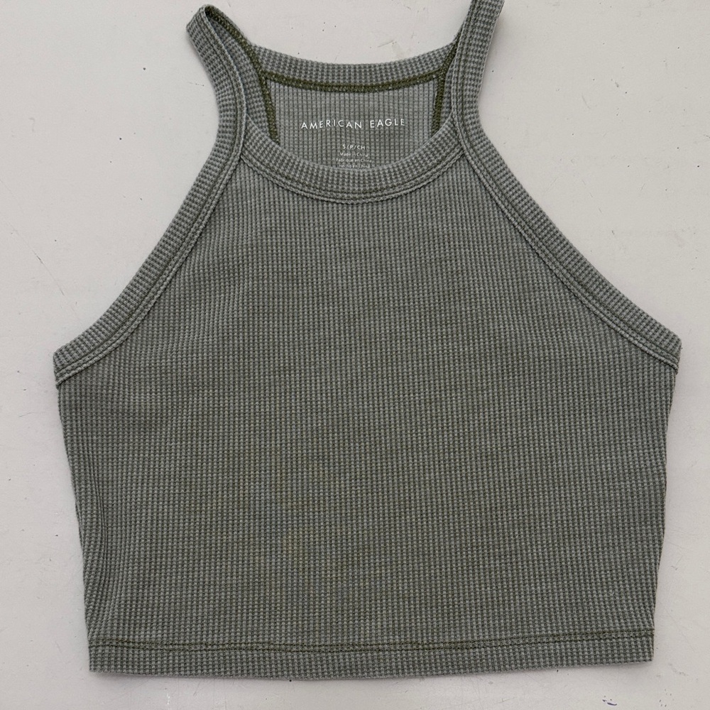 American Eagle Outfitters Women's Olive Ribbed Crop Top